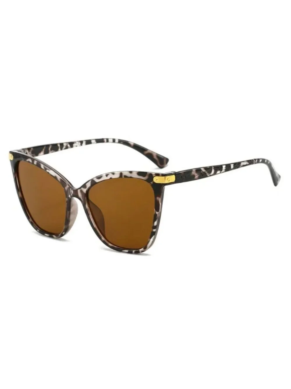 Leopard Print Oversized Cat Eye Sunglasses With Brown Gradient Lenses & Gold Acc